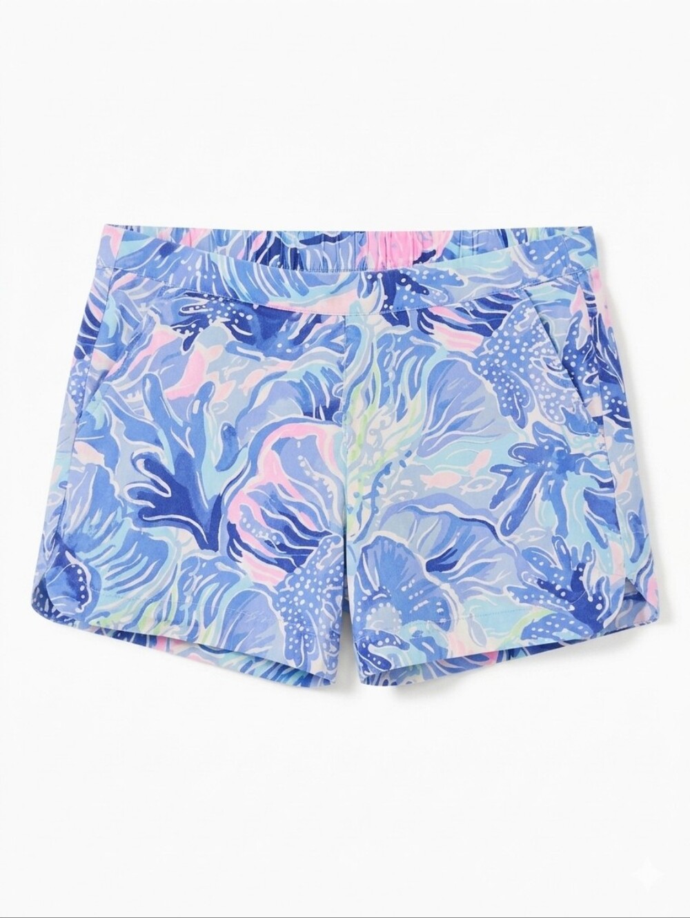 Lilly Pulitzer Ocean Coral Coastal Stretch Shorts Blue Pink Fits XS/Small